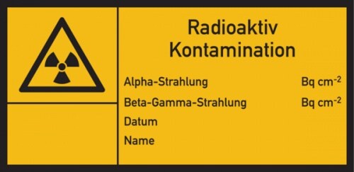 Warnschild Strahlenschutz Radioaktiv - Kontamination (E100) - 148x74 mm Folie selbstklebend