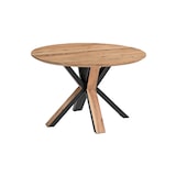 thumbnail of Runder Esszimmertisch Akazie naturfarben Schweizer Kante 105 cm Spider-Gestell schwarz aus Metall + Holz CARA