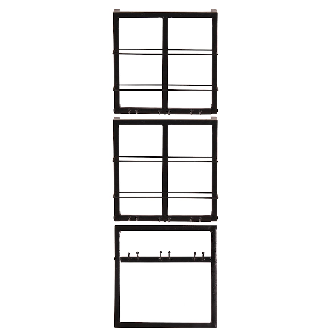 SIT Möbel Wandregal-Set | 3-teilig | Halterung für 4 Flaschen und 9 Gläser | Metall | Serie THIS & THAT | antikschwarz