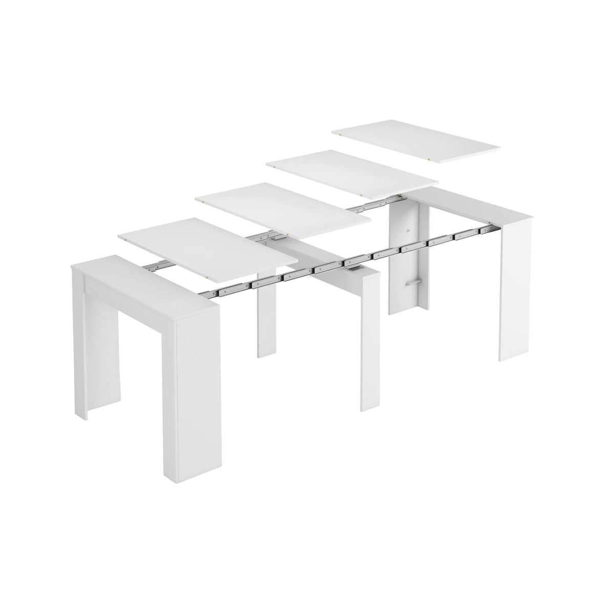 Dmora Consolle allungabile Dpanozz, Tavolo con allunghe, Consolle multiuso, Tavolo da pranzo estensibile fino a 10 posti, 90/237x51h78 cm, Bianco