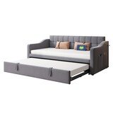 thumbnail of Ausziehbares Schlafsofa 90/180x190 cm mit Samtbezug, USB-Anschlüssen, Stauraum, hydraulisch, komfortabel, modernes Design Grau