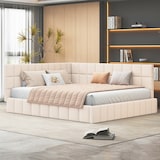 thumbnail of Polsterbett 160x200 cm mit Lattenrost und verstellbarer Rückenlehne – komfortables Tagesbett aus Samtstoff Dunkelbeige