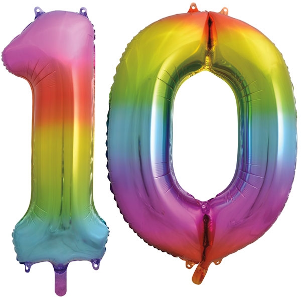 Unique XL Folienballon Regenbogen Zahl 10