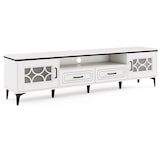 thumbnail of COSTWAY Mueble TV de bambú, mueble bajo para televisores de hasta 80 pulgadas, mueble TV con 2 cajones, 2 puertas (blanco)