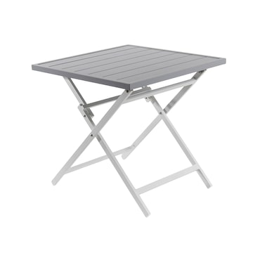 Mesa quadrada dobrável para exterior em alumínio cor branco e cinza. Dimensões: 70x70x71 cm