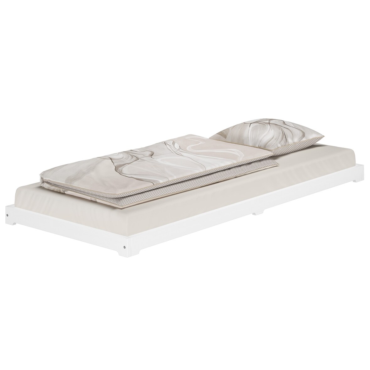 Kurzes Futon extra niedriges Unterschiebbett 90x190 Kiefer weiß V-60.47W-09-190 ohne Zubehör