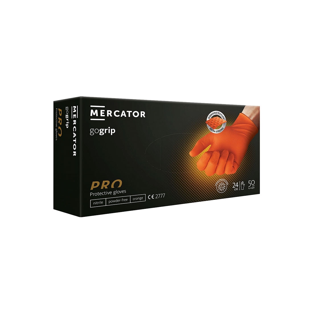 MERCATOR MEDICAL GoGRIP+ Nitrilhandschuhe, puderfrei, latexfrei, Diamanttextur in orange 1x 50 Stück Größe: XXL