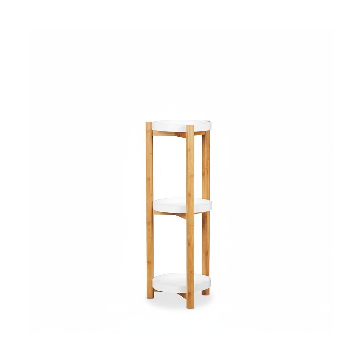 Relaxdays Blumenregal, 3 Etagen, Bambus & MDF, rund, moderner Pflanzenständer für innen, HxD: 79 x 30 cm, natur/weiß