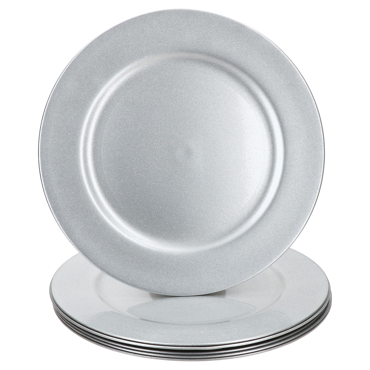 6x Platzteller Silber Glitzer Ø33cm Dekoteller leicht Kunststoff Weihnachten