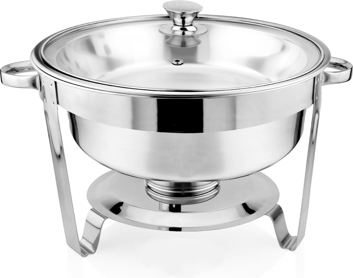 METRO Professional Chafing dish, acciaio inox/vetro, 5L, rotondo, con coperchio in vetro