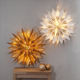 thumbnail of Papierstern Melli Weihnachtsstern Faltstern mit Lichterkette hängend 45cm gold