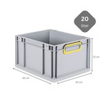 thumbnail of PROREGAL 8x Eurobox NextGen Color mit Scharnierdeckel & Verschlüssen | HxBxT 22x30x40cm | 20 Liter | Griffe gelb geschlossen | Glatter Boden