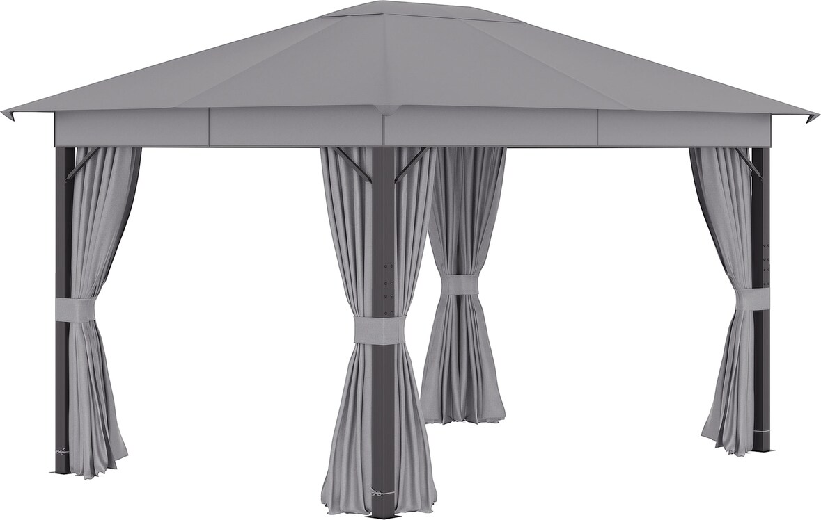 Cenador de Jardín 4x3 m Pabellón con Techo de Ventilación 4 Cortinas con Puerta y 8 Orificio de Drenaje Gazebo de Aluminio para Exterior Patio