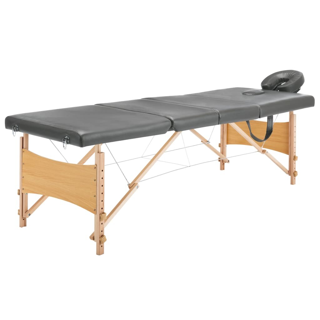 Helloshop26 - Massageliege mit 4 Segmenten Holzrahmen Massagebank Kopfstütze verstellbare Armlehne klappbare Massageliege tragbar 02_0001802