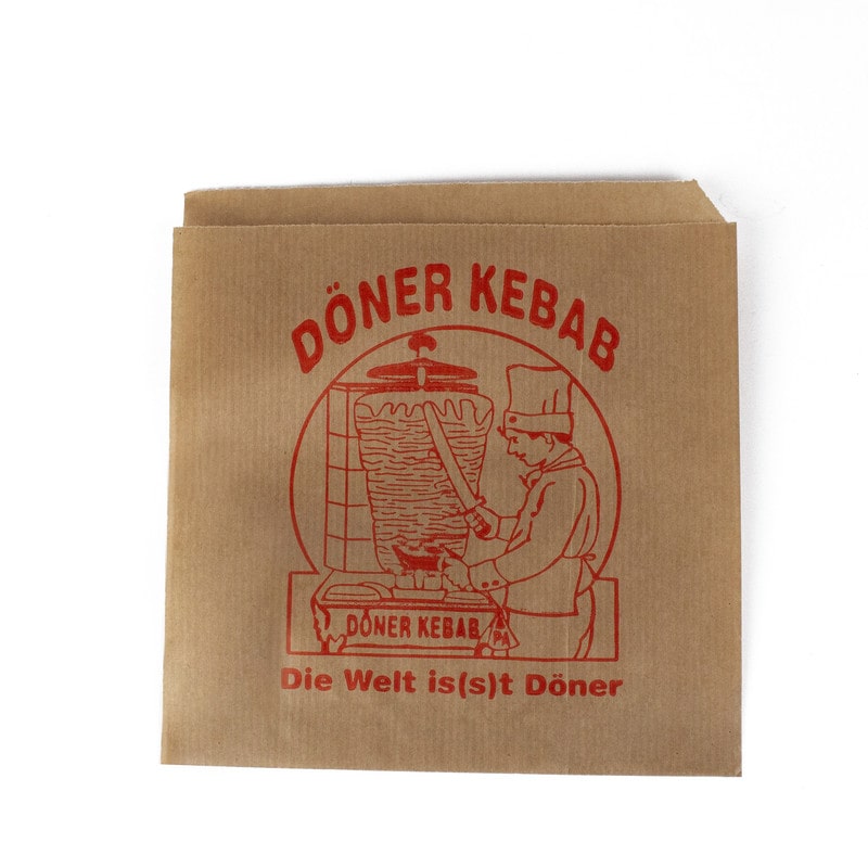 DayBays 4 Kg Döner-Tüten 16x16 cm braun mit rotem Druck "DÖNER KEBAB" und Spenderbox