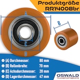 thumbnail of 4 Stück Hubwagenrollen Polyurethan 80 x 70 mm, Achse 20 mm inkl Kugellager braun - Ersatzrollen