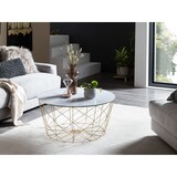 thumbnail of SalesFever Couchtisch mit Metallkorb Ø 80 cm | Glasplatte foliert in Marmor-Optik | Gestell Metall | B 80 x T 80 x H 45 cm | weiß-gold