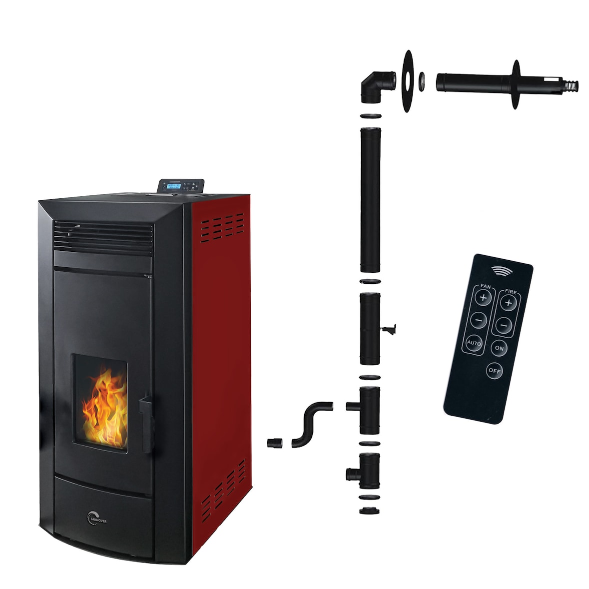 Poêle à granulés hydraulique Etanche Kleona 22,7 kW Bordeaux Sannover + Kit d’installation