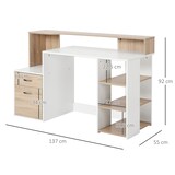 thumbnail of Mesa de Ordenador PC 137x55x92 cm Escritorio con Estantería de 3 Estantes 2 Cajones y Soporte para Impresora para Oficina Estudio Despacho