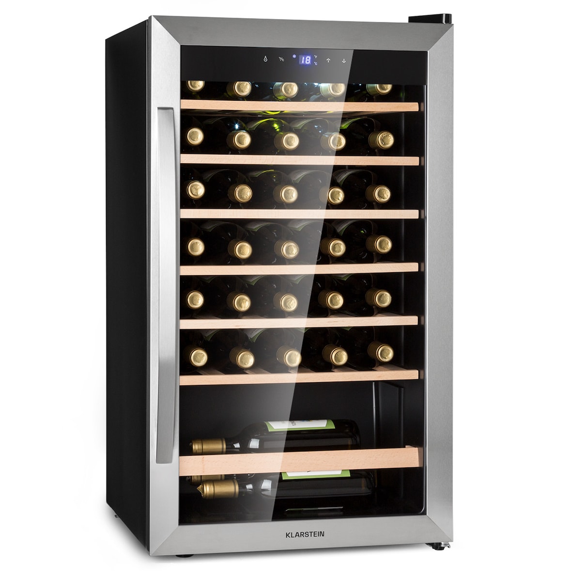 Klarstein Vinamour 32 Uno Weinkühlschrank 1 Zone 95 L / 36 Flaschen 4-18°C Touch Edelstahl