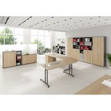 thumbnail of PROREGAL Schreibtisch Nilo | Nussbaum | Graues Gestell | BxT 80x80cm | Arbeitshöhe 68-82cm | höhenjustierbar, 1cm Raster | C-Fuß-Gestell