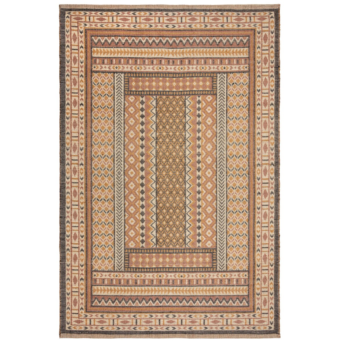 Teppich Flachgewebe | Naturfaser Jute-Baumwoll-Mix | Ethno-Design | Langlebig & Fußbodenheizung geeignet | 120x170cm