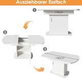 thumbnail of Ausziehbarer Esstisch oval Weiß+Silber 130x70x75 cm mit Stauraum und Fächern, platzsparend multifunktional, Spanplatte Metall