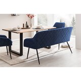 thumbnail of SalesFever 6-tlg. Akazie-Essgruppe 240x110 cm | Platte 35 mm Akazie | Metallgestelle | 4 Stühle & 1 Bank in Samt-Optik | natur – schwarz – blau