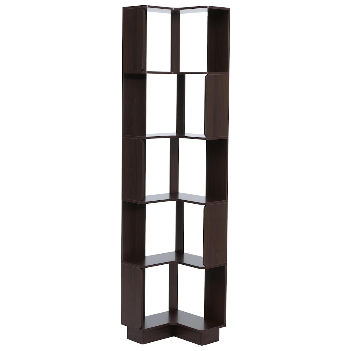 Eck-Bücherregal HWC-P53, Eckregal Standregal Wohnregal, 5 Ebenen MDF Melamin 175x40x40cm ~ Walnuss-Optik