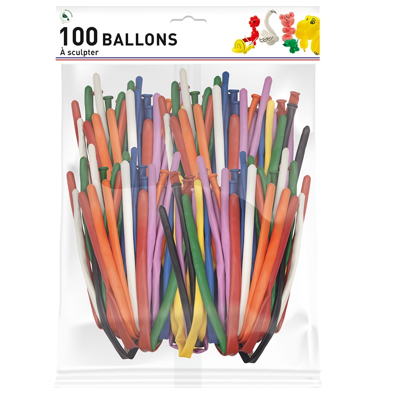 BALLON PUB Ballons à modeler neutres opaques multicolores longueur 135cm sac de 100