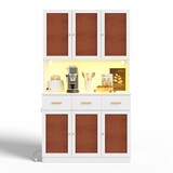 thumbnail of Buffetschrank 105x43x182 cm Weiß mit Stofffronten, Massivholzgriffen, LED-Beleuchtung, Steckdose & USB-Anschlüssen, großem Stauraum