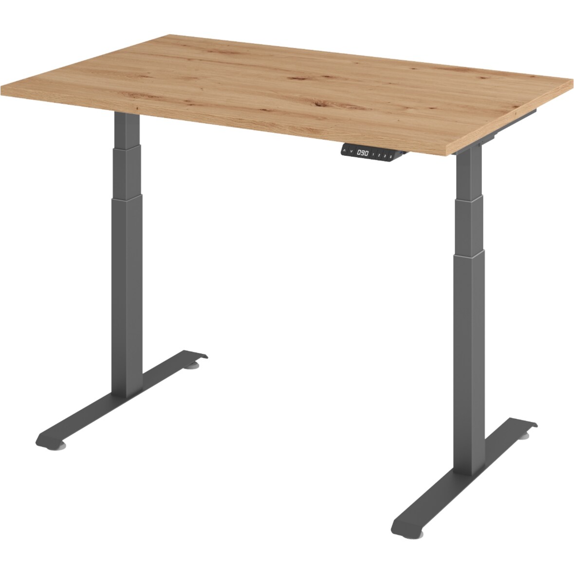 bümö höhenverstellbarer Schreibtisch 120 x 80 cm in Asteiche, Gestell graphit - Höhenverstellbar Elektrisch Stehpult mit 3-fach Speicher,