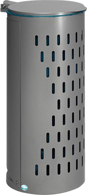 Ein zylindrischer Metallbehälter mit Schlitzen.