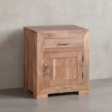 thumbnail of Massivholz Nachtschrank, Landhausstil, 60 cm Höhe, Schublade & Tür, Akazien-Holz. Beige, 50x40x60 cm | Kadima Design
