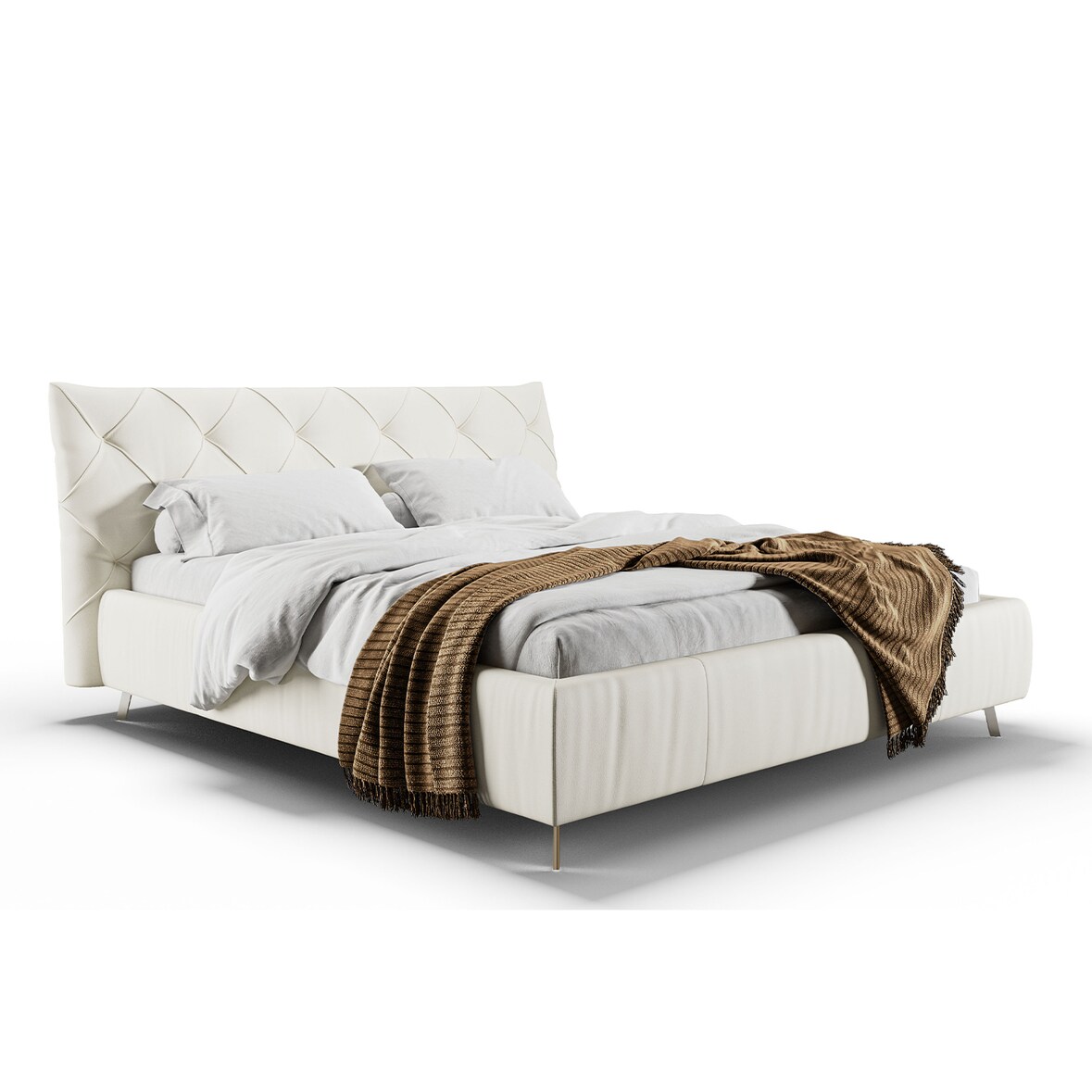 KAWOLA Bett ANNY Polsterbett Kopfteil niedrig Leder weiß 140x200cm