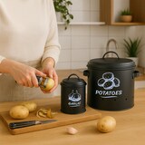 thumbnail of Relaxdays Kartoffel Aufbewahrungsbox, Zwiebeln, Knoblauch, 3er Set, mit Deckel & Löchern, Metall, Zwiebeltopf, schwarz