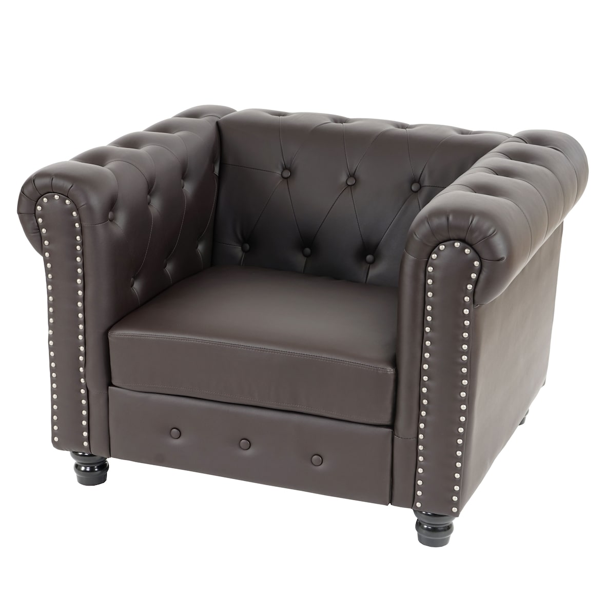 Poltrona de luxo poltrona reclinável Chesterfield couro sintético ~ pés redondos, castanho