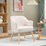 thumbnail of HOMCOM sillón de salón moderno butaca tapizada en lino con patas de madera para dormitorio oficina estudio carga 120 kg 64,5x65x79,5 cm crema