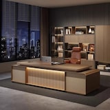 thumbnail of Chefschreibtisch 180 cm mit LED Beleuchtung – Moderner Bürotisch mit Sideboard Holz Design
