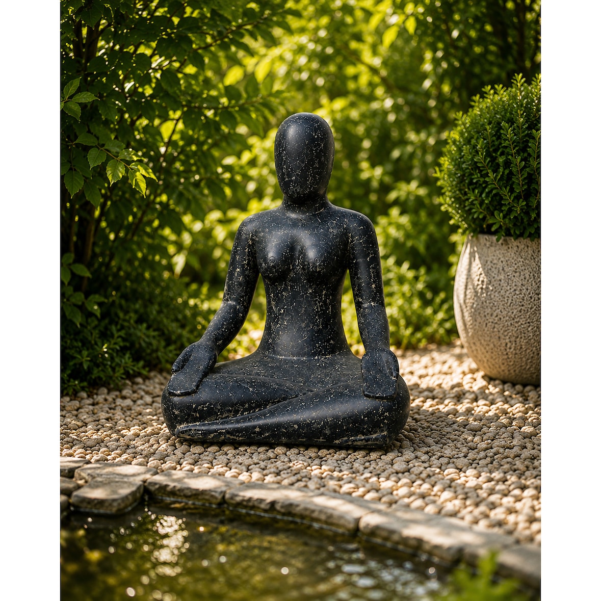 Figura yoga Loto decorativa jardín hormigón negro 80 cm escultura exterior zen terraza patio 70 kg