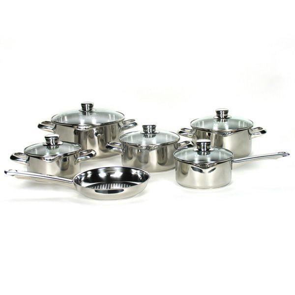 Batería de Cocina en Acero Inoxidable (11 piezas), 4 Cazuelas (16 cm, 18 cm, 20 cm y 24 cm), 1 Cazo (16 cm), 1 SarténGgrill (20 cm), 5 Tapas