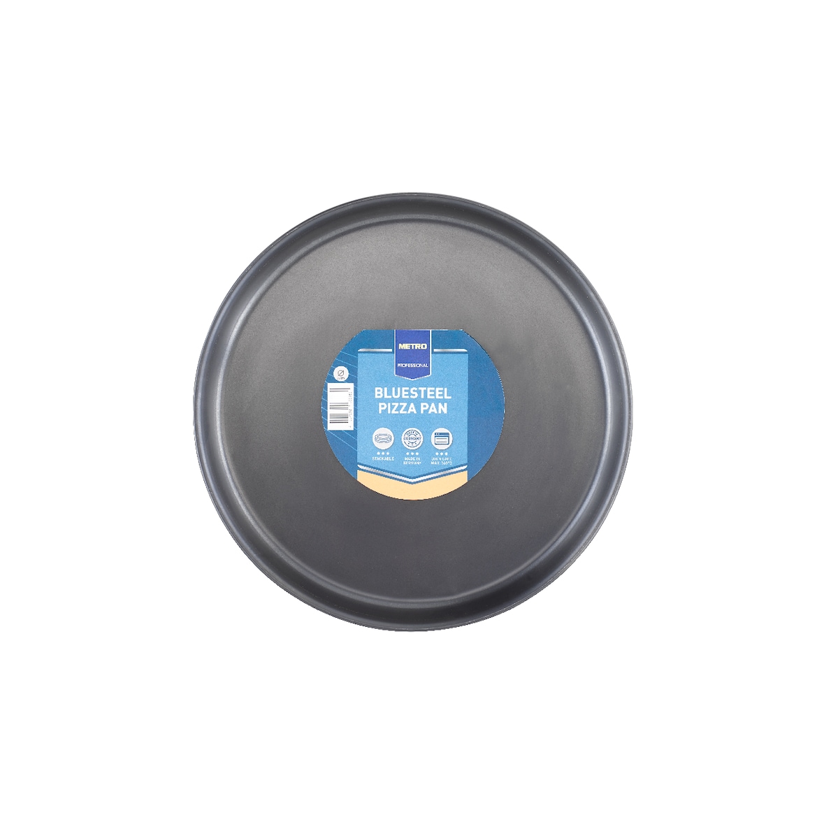 METRO Professional Pizzablech, Metall, ⌀ 30 cm, 250 x 250 x 100 mm, unbeschichtetes Blaublech mit Rollrand, schwarz