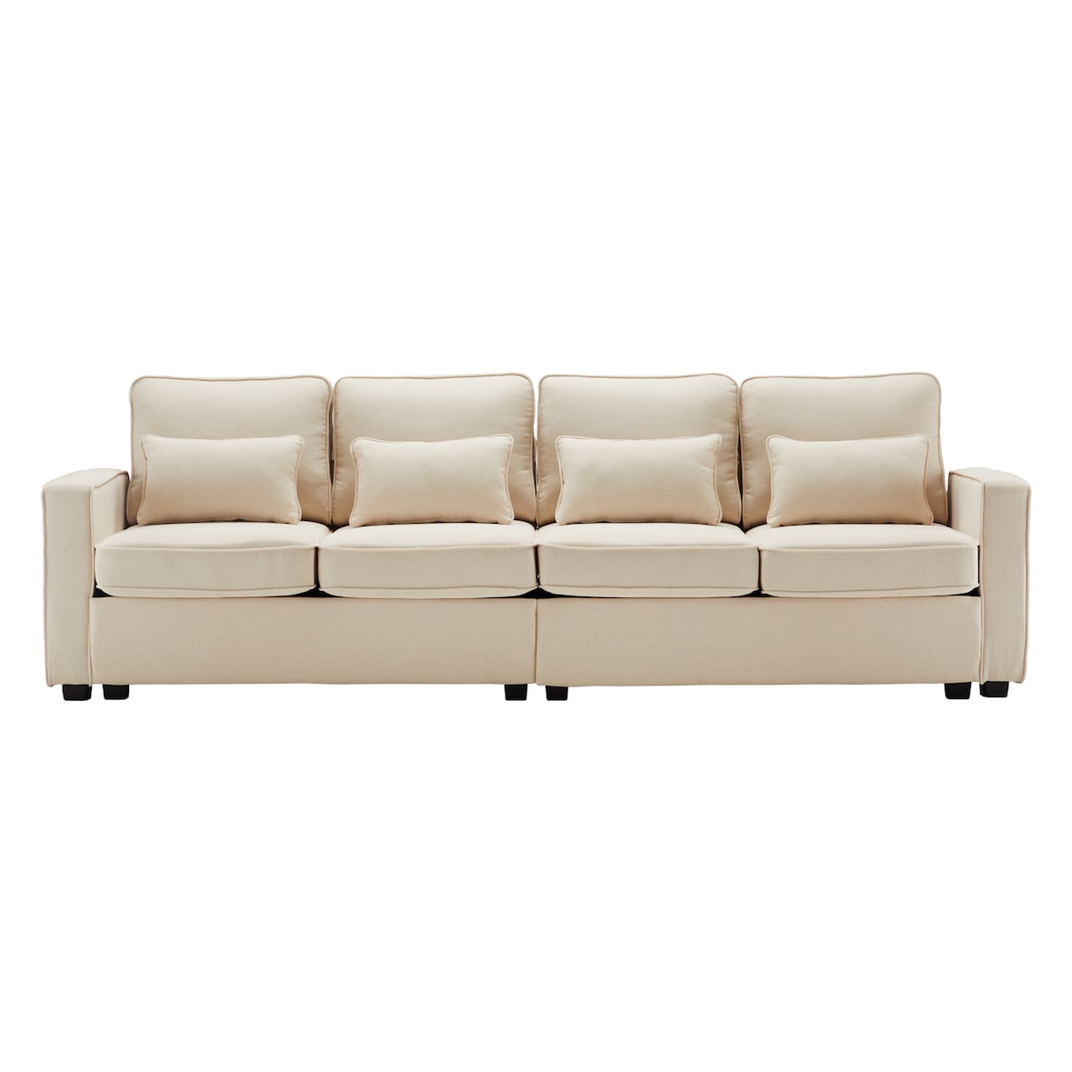 Merax 4-Sitzer-Sofa aus Leinenstoff, mit Armlehnentaschen und 4 Kissen, Sofa im einfachen Stil, geeignet für Wohnzimmer, Wohnung und Büro, Beige