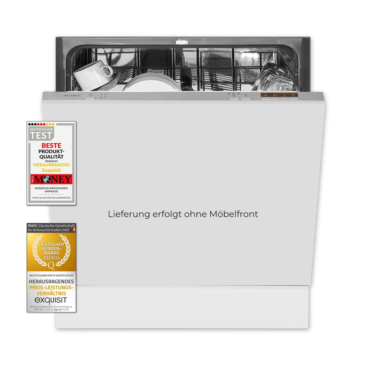 Exquisit Geschirrspüler EGSP6012-E-030E silber | Spülmaschine 60 cm | ECO-Modus | Maßgedecke: 12 | Vollintegriert