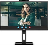 Ein Monitor mit einer Frau, die sich unterhält.