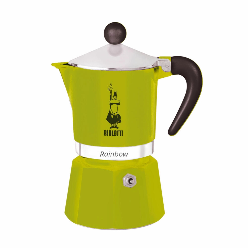 Bialetti Espressokocher Rainbow für 1 Tasse, Espresso, Espressokanne, Kaffeebereiter, Aluminium, Grün, 60 ml, 4971