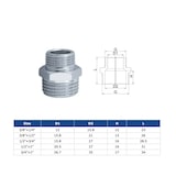 thumbnail of Chrom Muffennippel Reduzier Doppelnippel Messing AG - AG 3/8" x 1/2"