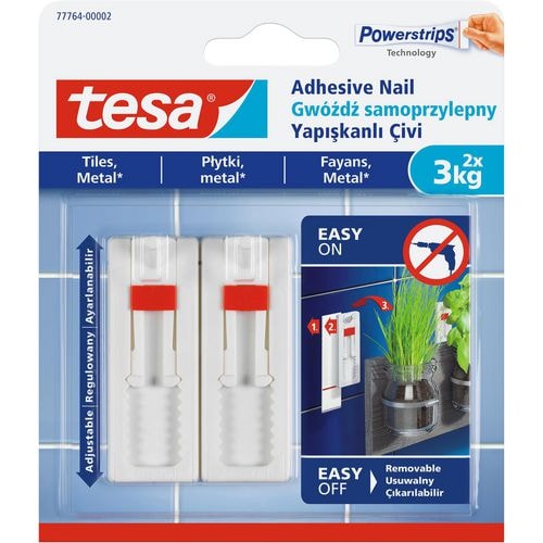 tesa Powerstrips Klebenägel für Fliesen und Metall 6,3 cm Weiß 2 Stück