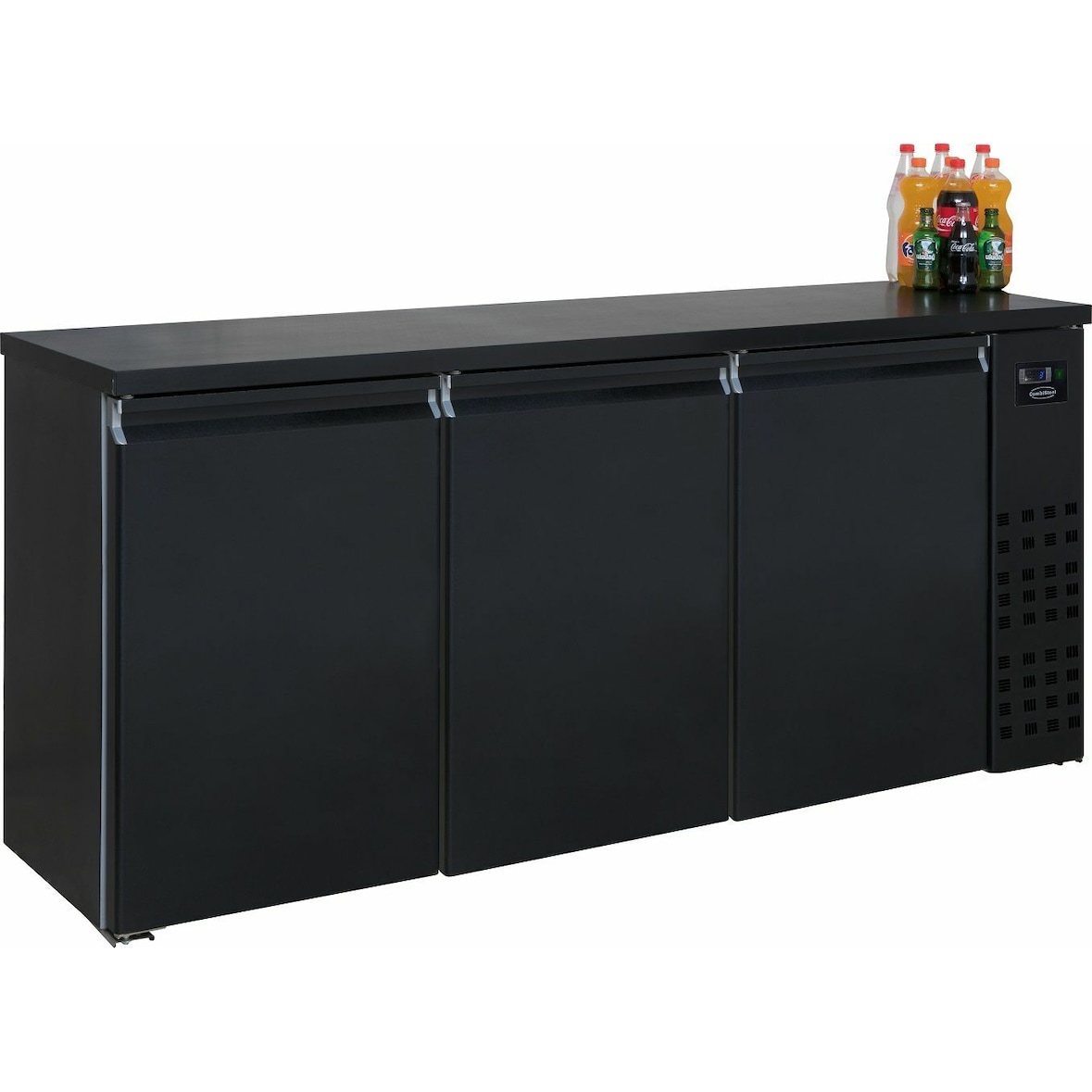 Gastro Barkühler Bar-Kühlschrank schwarz 3 Türen, 500 l, 1940x550x950 mm