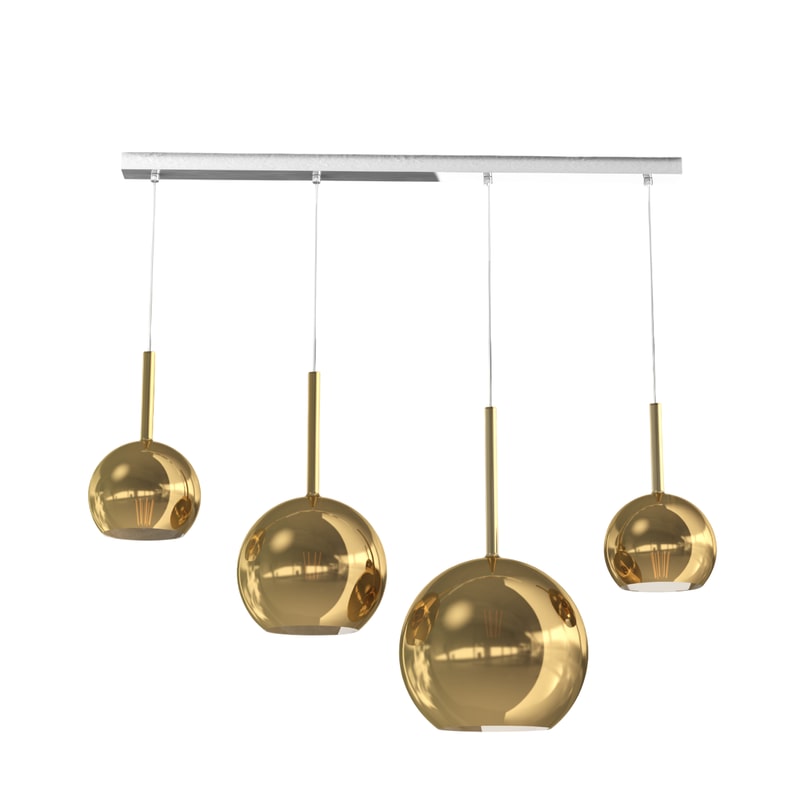 Lustre moderno 4 luzes pendente de vidro dourado Future - Soquete E27 máx. 60W - Estrutura cromada 88x25x220cm